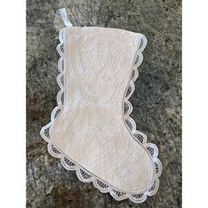 Christmas  Battenberg Lace Stocking White Embroidered Victorian Old World Style
